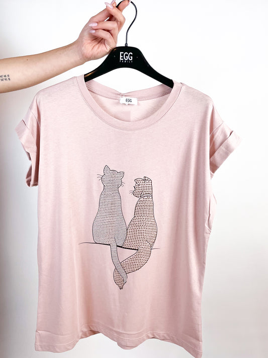 T-shirt con gatti colore rosa