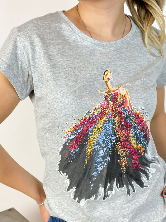T-shirt grigia melange con ballerina