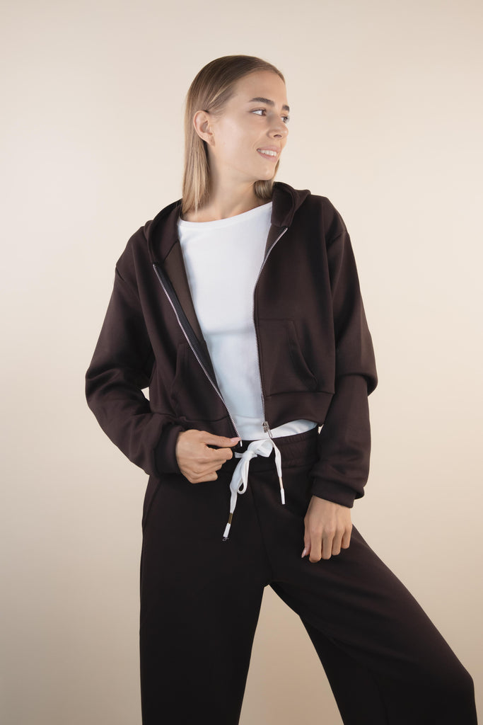 Felpa crop moro con zip W1GIORGI 07 MORO EGG FAMILY 