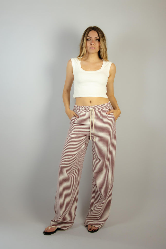 Pantalone lungo in cotone a righe bianche e rosse 6598 VARIANTE 22 EGG FAMILY 