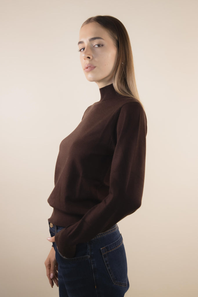 Maglia in viscosa color cacao mezzo collo PK20021 CACAO EGG FAMILY 