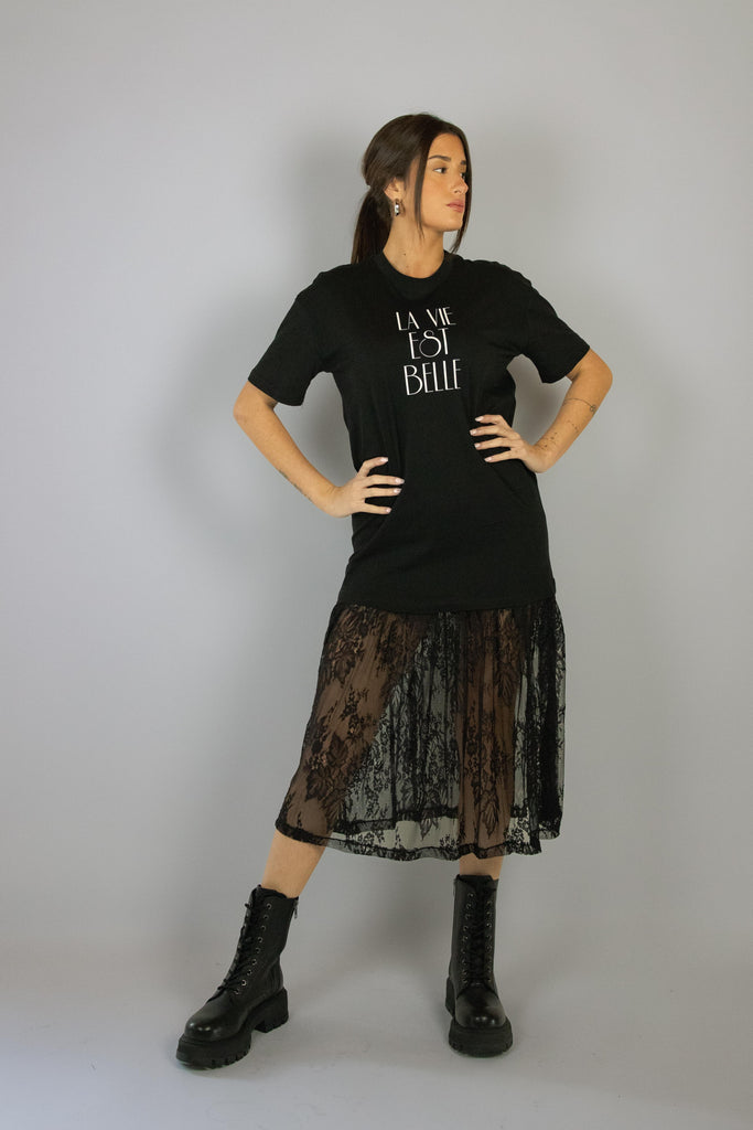 Abito nero con t-shirt e gonna in pizzo SH000994 NERO/NERO EGG FAMILY 