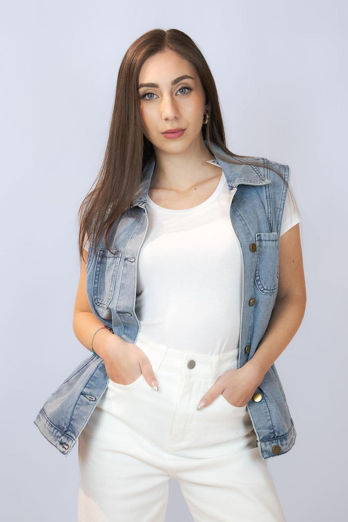 Gilet in jeans chiaro EG822 DENIM EGG FAMILY 
