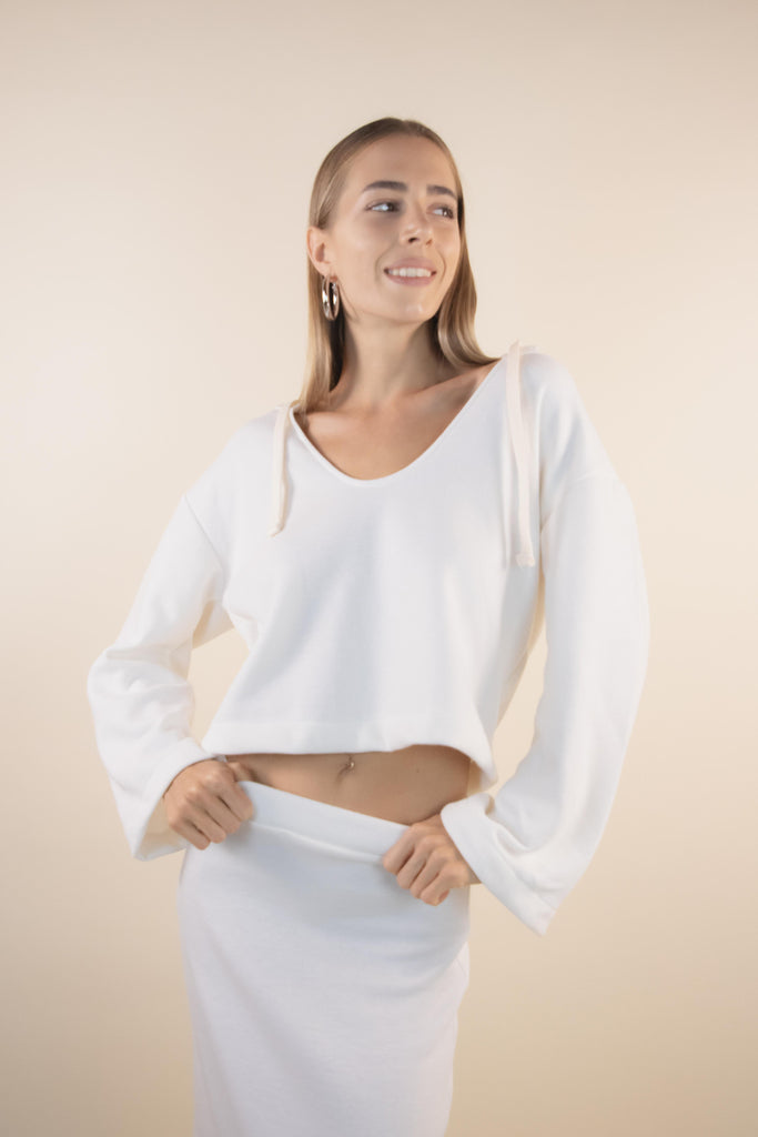 Felpa in maglia lana bianca W1LISI 08 LANA EGG FAMILY 