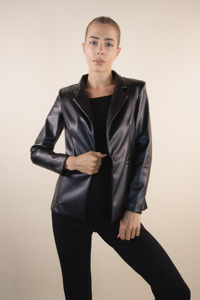 Blazer in ecopelle e punto milano nero H507/38 NERO EGG FAMILY 