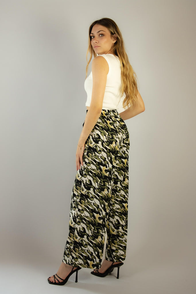 Pantalone in cotone fantasia bianca e verde G152/63 ARMY EGG FAMILY 