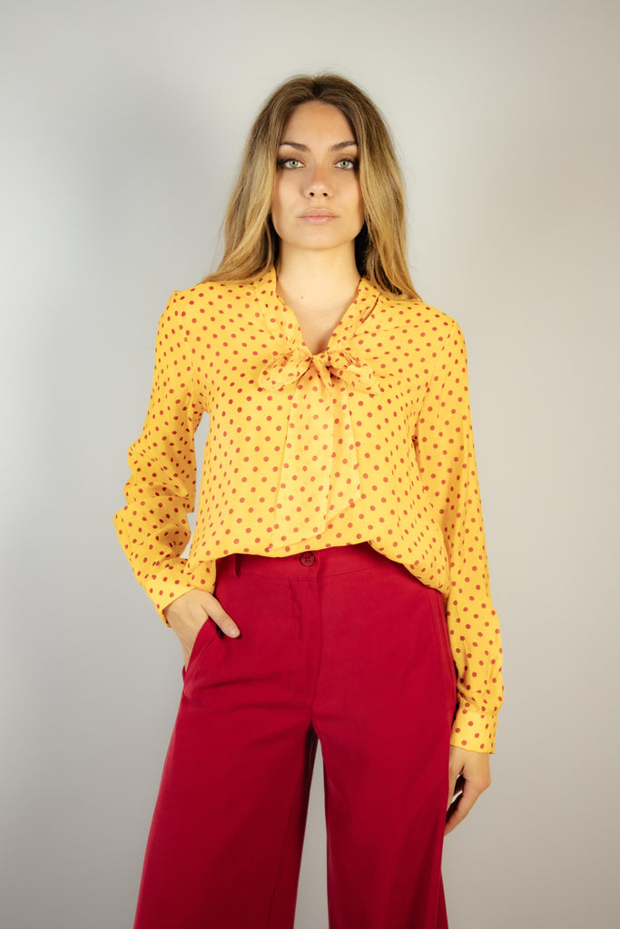Camicia in viscosa a pois gialla e rossa 7385 VARIANTE 2 EGG FAMILY 