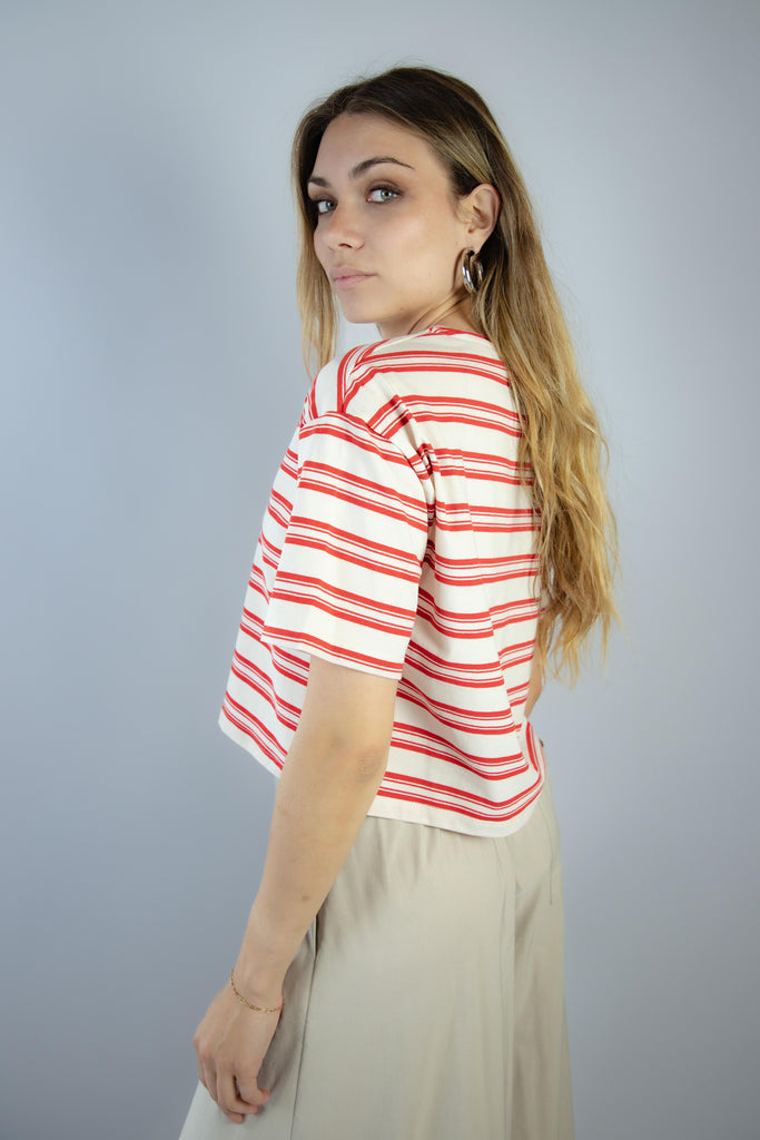 T-shirt a righe panna e rosso MGC0070 ROSSO EGG FAMILY 