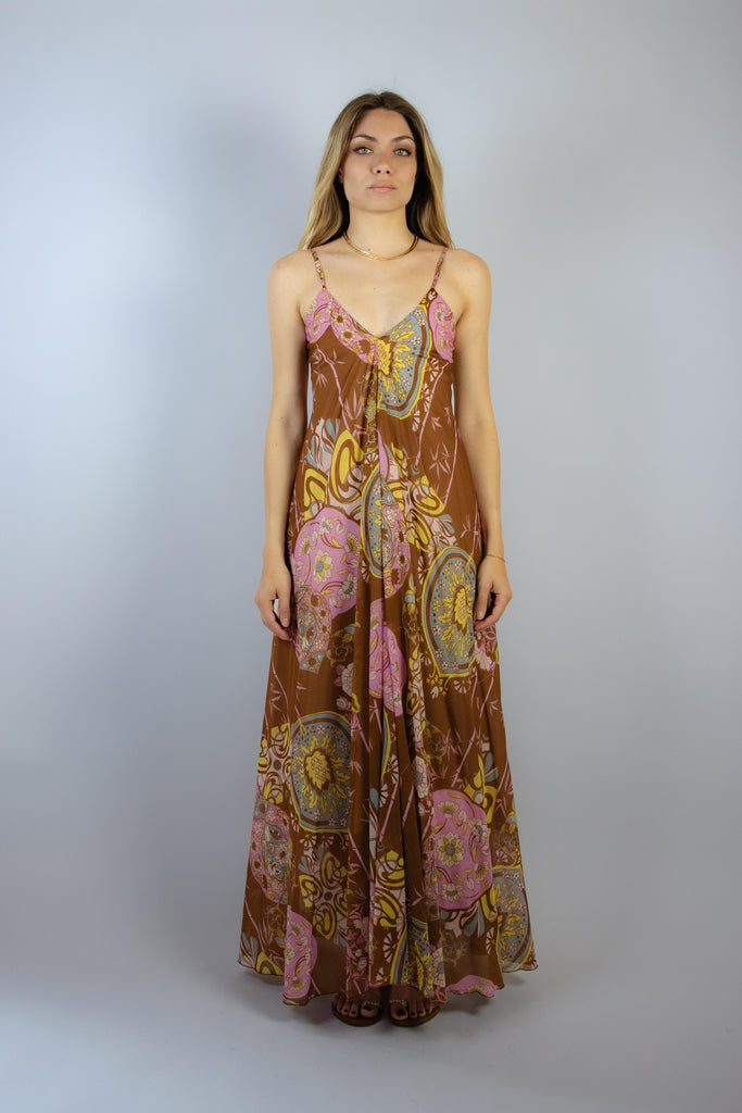 Abito lungo in cotone in fantasia floreale rosa 6840 AB VARIANTE 2 EGG FAMILY 