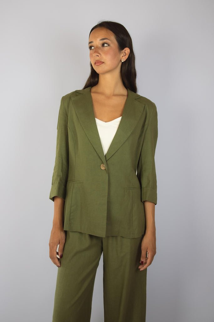 Pantalone in lino verde militare JP3134T110 MILITARE EGG FAMILY 