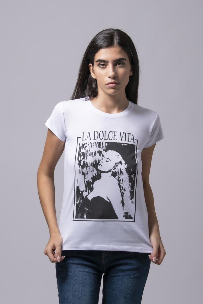 T-shirt con stampa La dolce vita 177352 BIANCO EGG FAMILY 