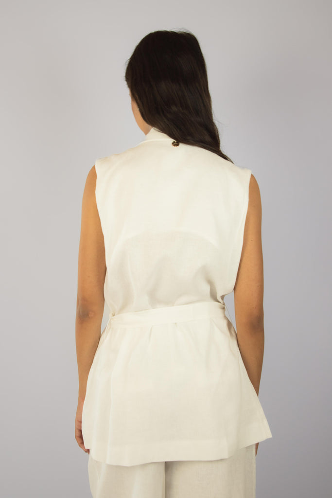 Gilet in lino color bianco JK4455T110 LATTE EGG FAMILY 