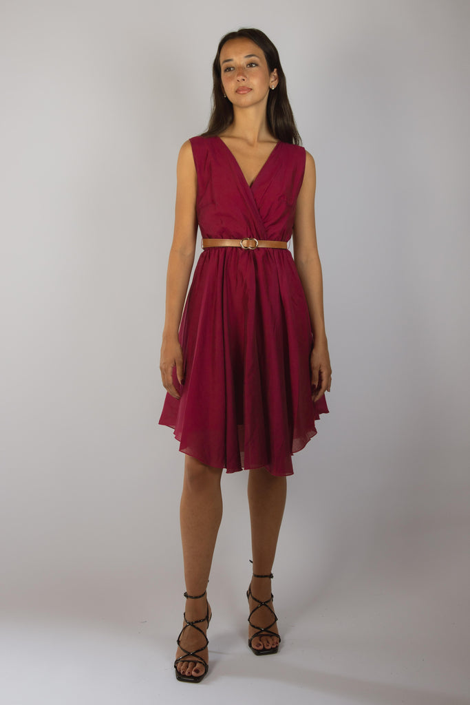 Abito rosso con scollo a V JA5098T41T102 BORDEAUX EGG FAMILY 