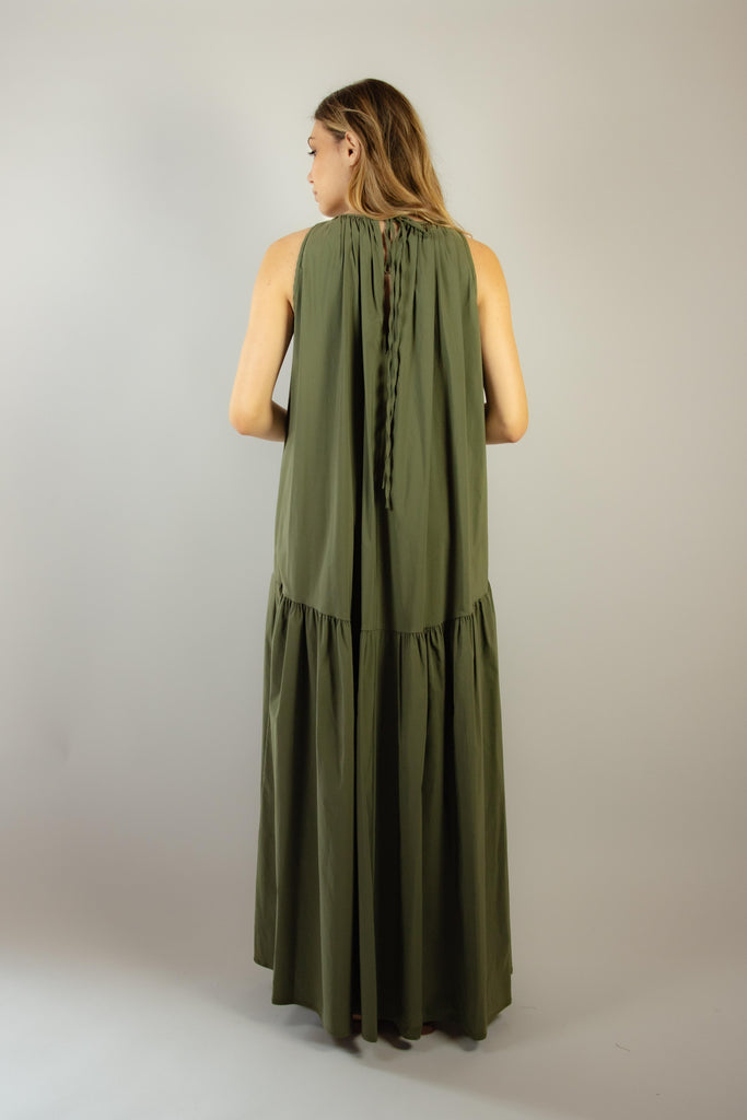 Abito lungo verde militare in viscosa G251/11 ARMY 2 EGG FAMILY 