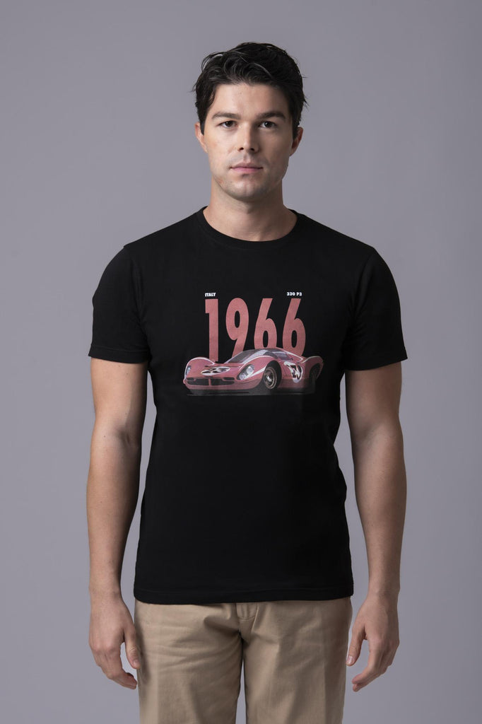 T-shirt nera con stampa auto Ferrari 177368 NERO EGG FAMILY 