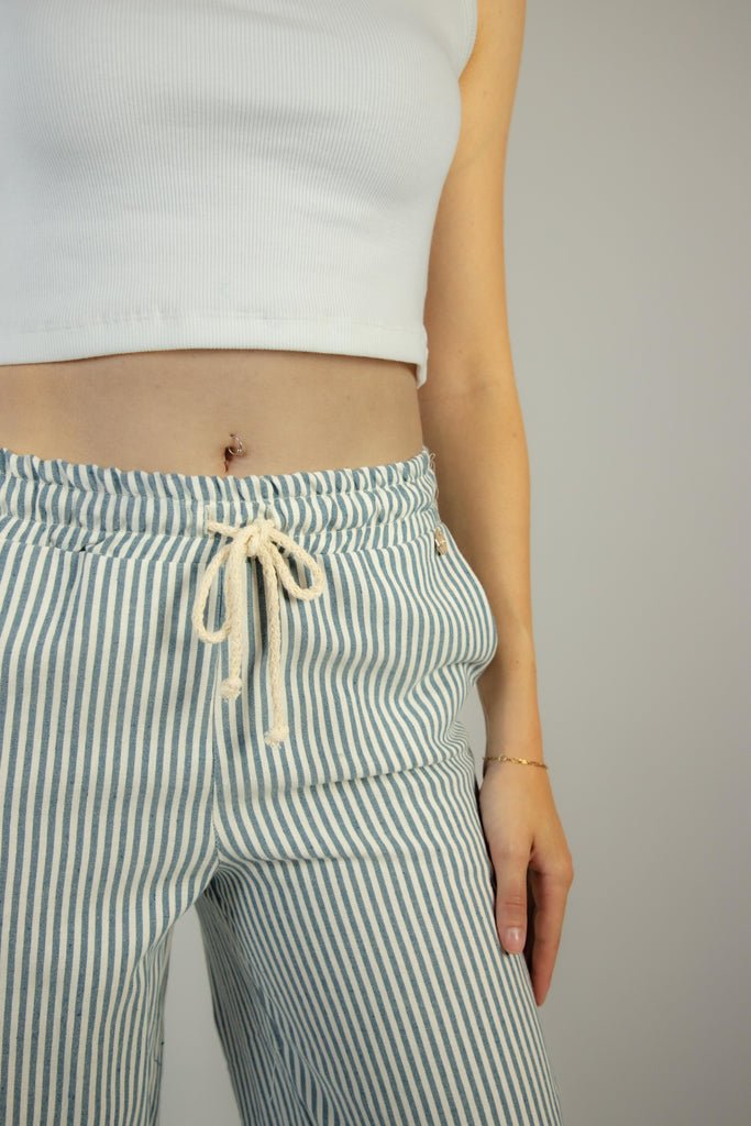 Pantalone lungo a righe bianche e blu 6598 VARIANTE 26 EGG FAMILY 