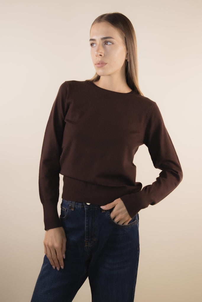 Maglia paricollo in viscosa color cacao PK200223 CACAO EGG FAMILY 