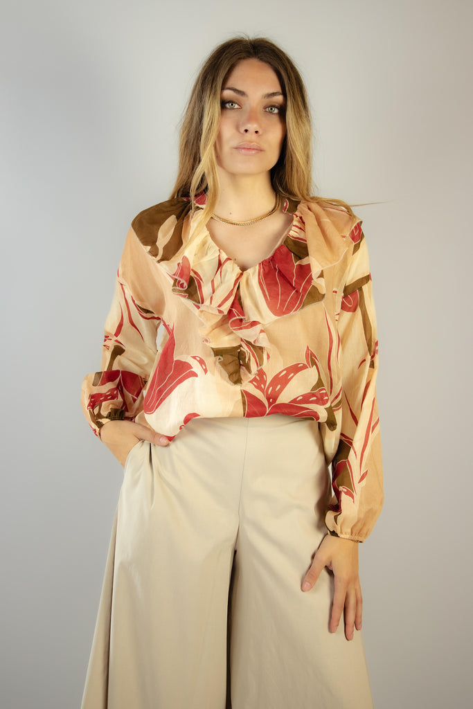 Camicia in mussola di cotone in fantasia rosa e rosso 7393 VARIANTE 1 EGG FAMILY 