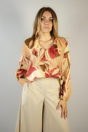Camicia in mussola di cotone in fantasia rosa e rosso 7393 VARIANTE 1 EGG FAMILY 
