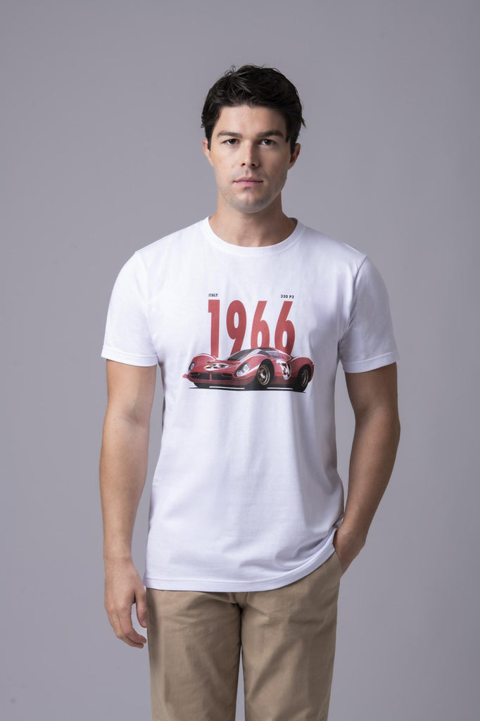 T-shirt bianca con stampa Ferrari 1966 177368 BIANCO EGG FAMILY 