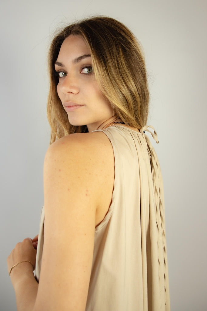 Abito lungo smanicato beige in viscosa G251/11 BEIGE EGG FAMILY 