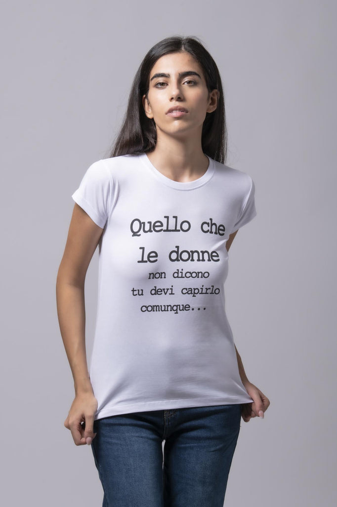 T-shirt con scritta Donne 177349 BIANCO EGG FAMILY 