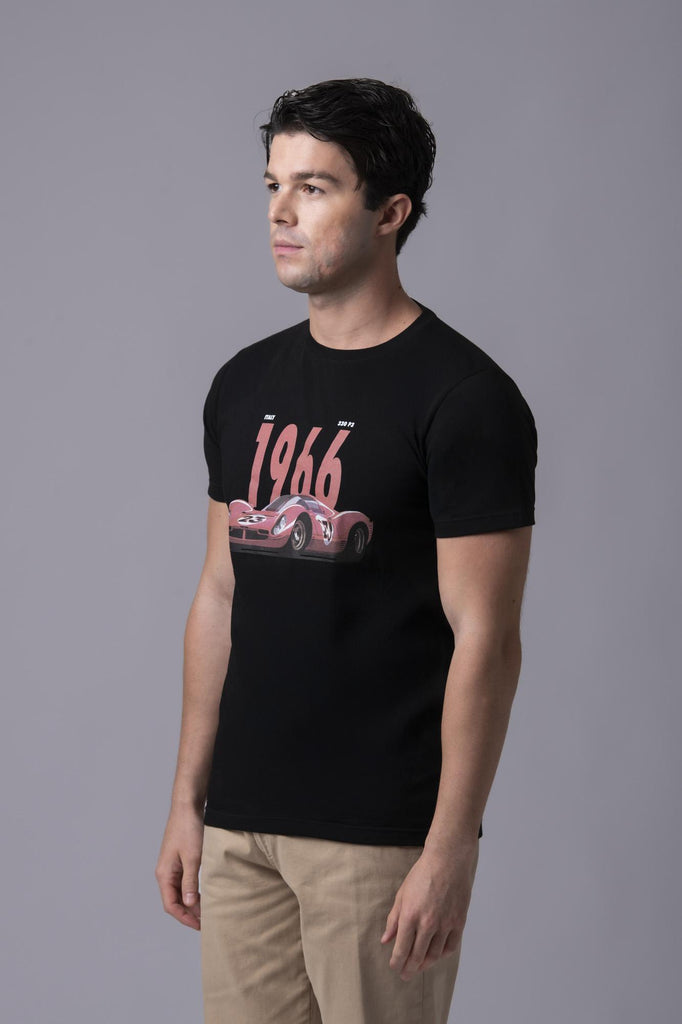 T-shirt nera con stampa auto Ferrari 177368 NERO EGG FAMILY 