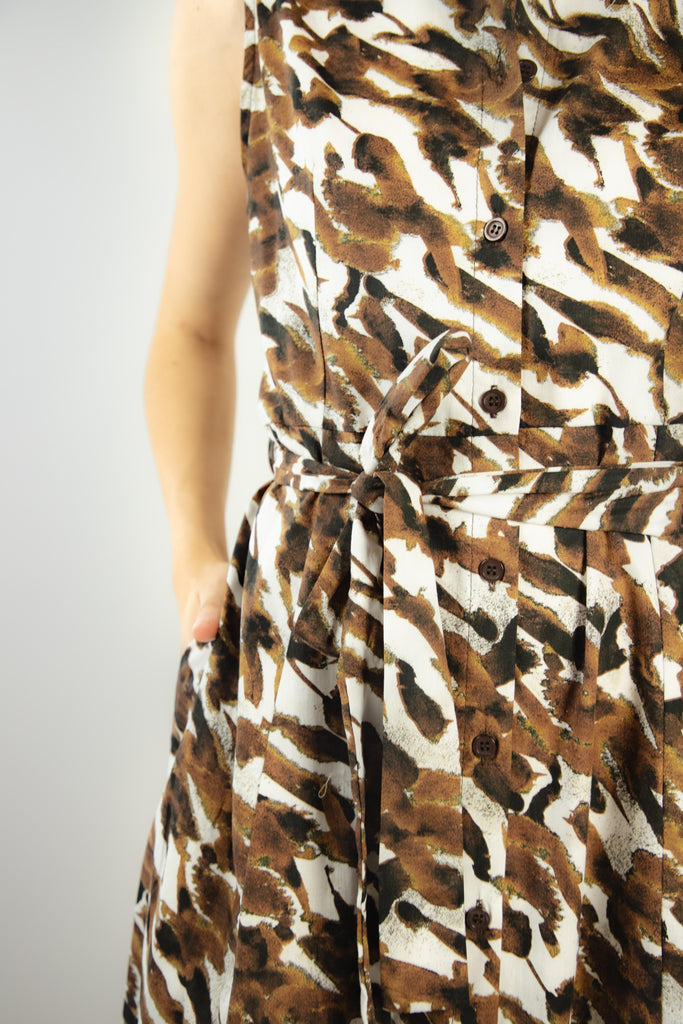 Abito chemisier fantasia bianca e marrone G260/63 TABACCO EGG FAMILY 