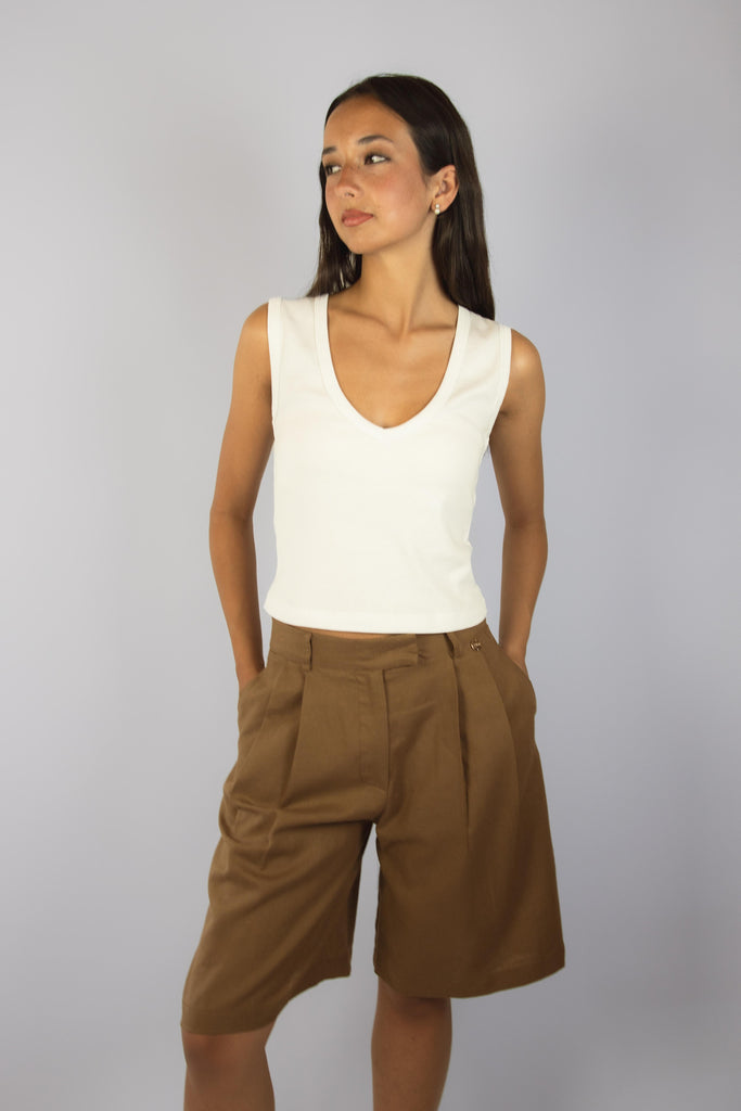 Top bianco con scollo a V TPC0083 BIANCO EGG FAMILY 