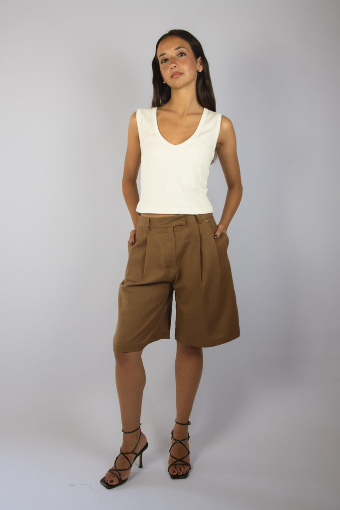 Bermuda in lino color cioccolato JP3364T110 MORO EGG FAMILY 