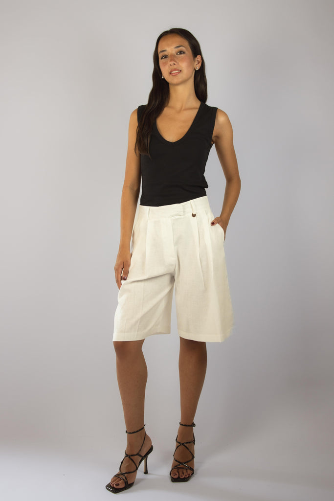 Bermuda in lino bianco JP3364T110 LATTE EGG FAMILY 