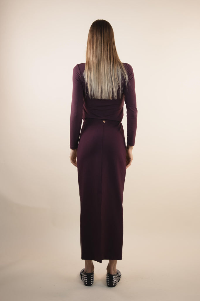 Gonna longuette amarone in ecopella e punto milano H329/38 AMARONE EGG FAMILY 