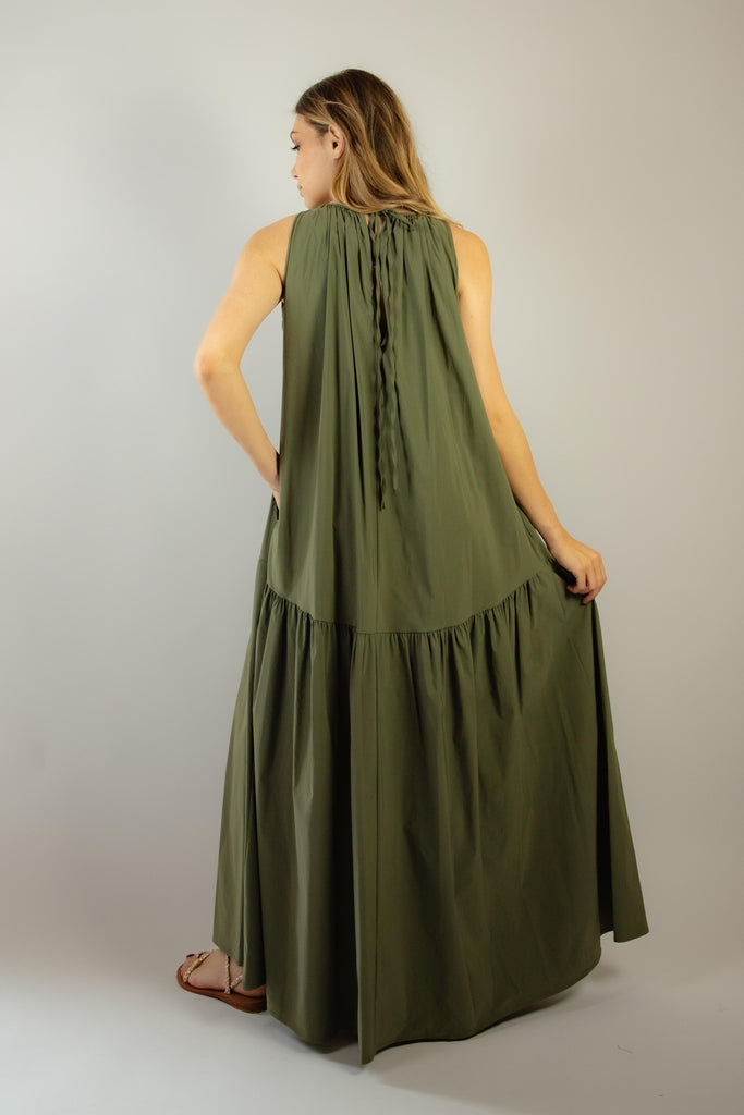 Abito lungo verde militare in viscosa G251/11 ARMY 2 EGG FAMILY 