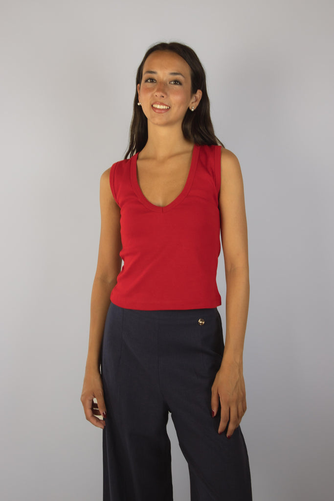 Top rosso in cotone con scollo a V TPC0083 ROSSO EGG FAMILY 