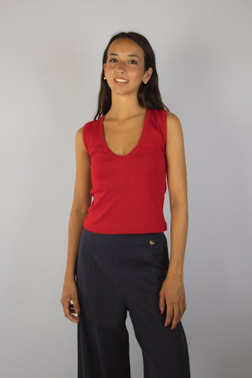 Top rosso in cotone con scollo a V TPC0083 ROSSO EGG FAMILY 