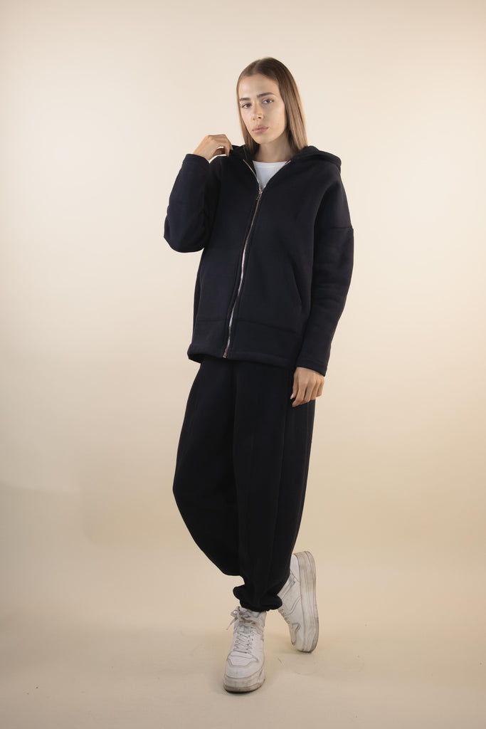 Pantalone nero in felpa con polsino W1RICCI 02 JET BLACK EGG FAMILY 