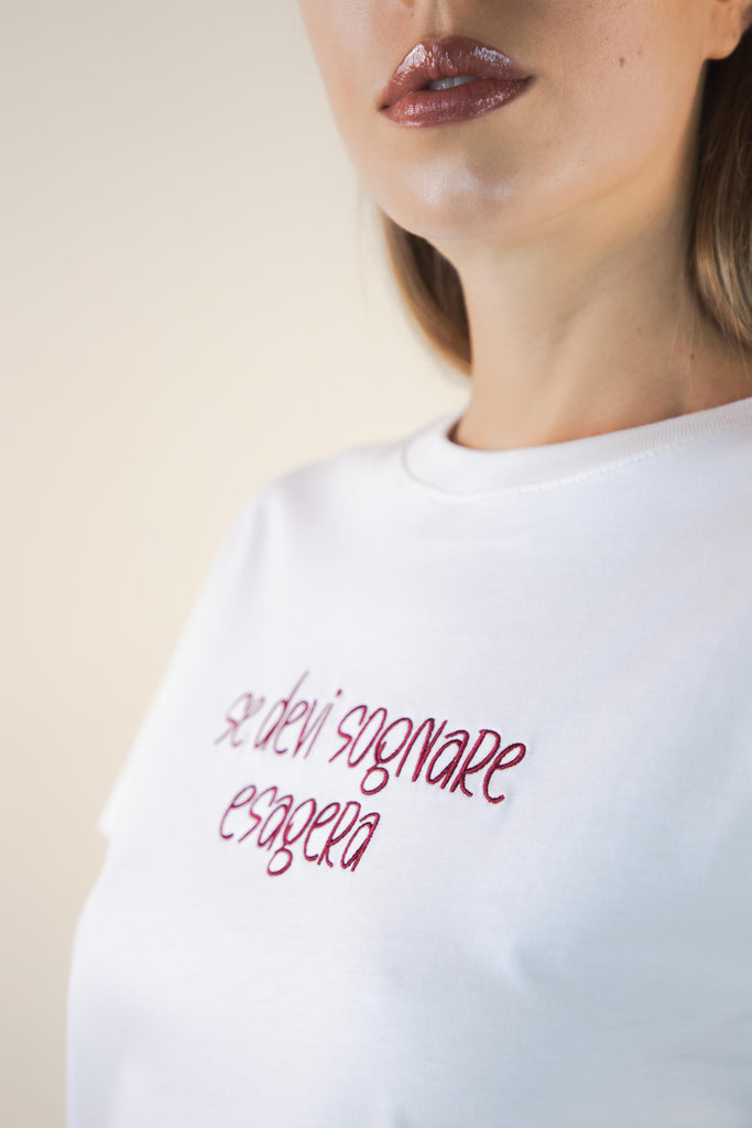 T-shirt panna ricamo bordeaux sogno RK1885 PANNA/BORDEAUX EGG FAMILY 