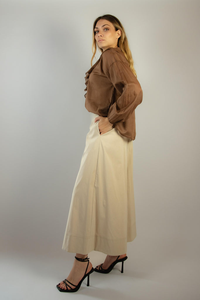 Camicia in mussola di cotone con rouches marrone 7393 CAFFE EGG FAMILY 