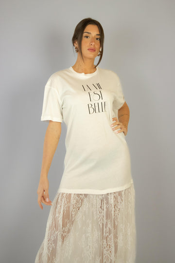 Abito bianco con t-shirt e gonna in pizzo SH000994 LATTE/BURRO EGG FAMILY 