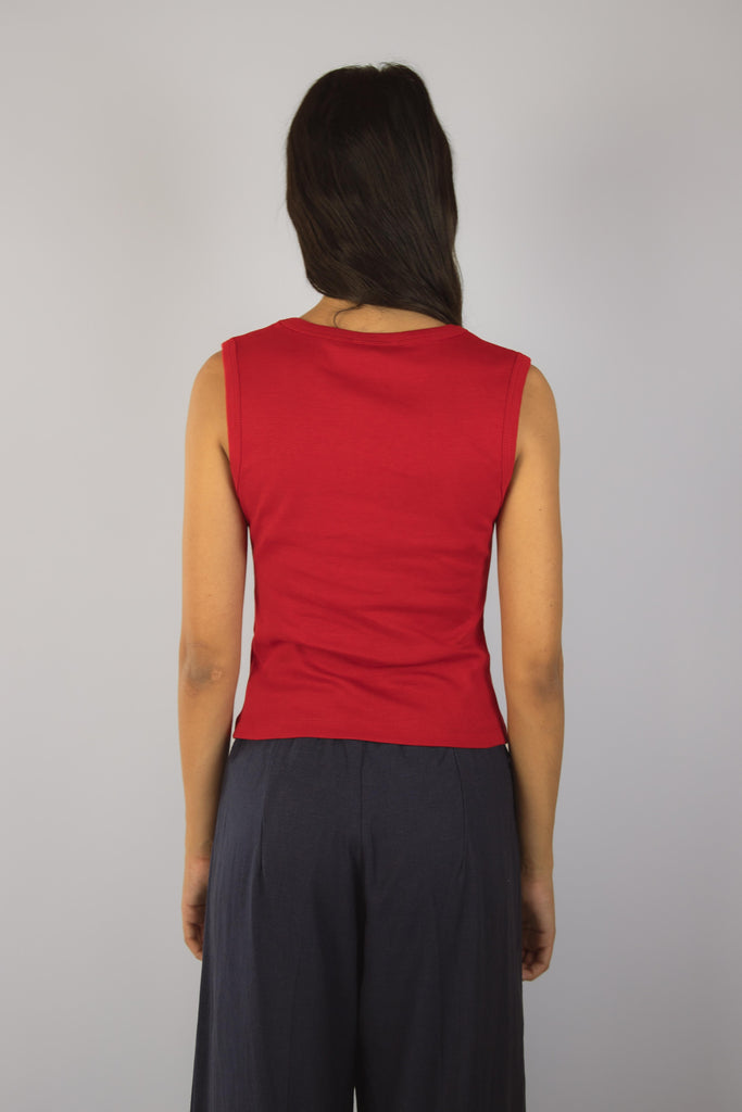 Top rosso in cotone con scollo a V TPC0083 ROSSO EGG FAMILY 