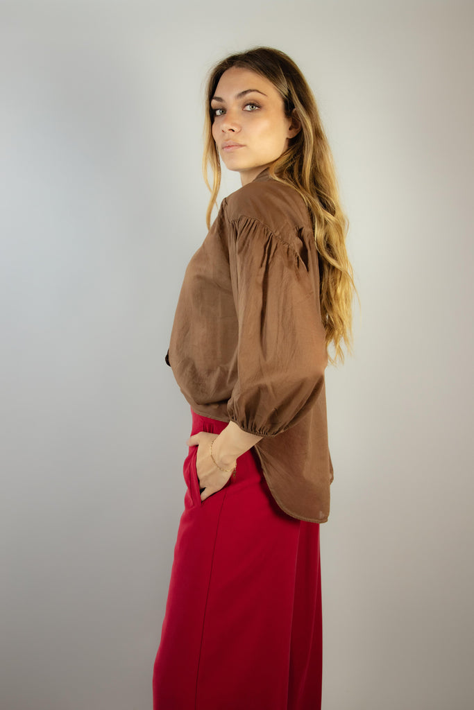 Camicia in mussola di cotone marrone EG108 CAFFE EGG FAMILY 