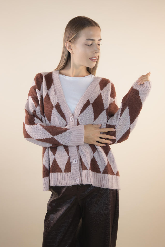 Cardigan a rombi rosa CR966 ROSA/TERRA EGG FAMILY 