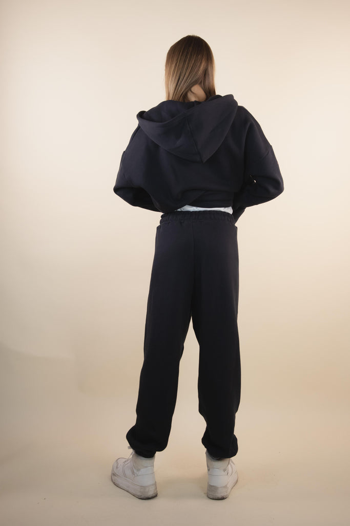 Pantalone nero in felpa con polsino W1RICCI 02 JET BLACK EGG FAMILY 