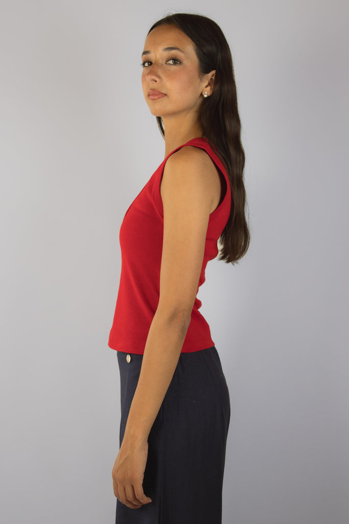 Top rosso in cotone con scollo a V TPC0083 ROSSO EGG FAMILY 