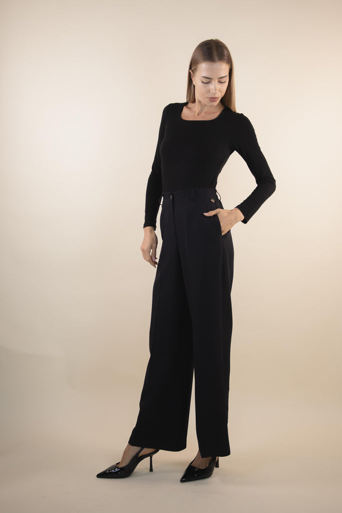 Pantalone nero con piega H168/29 NERO EGG FAMILY 