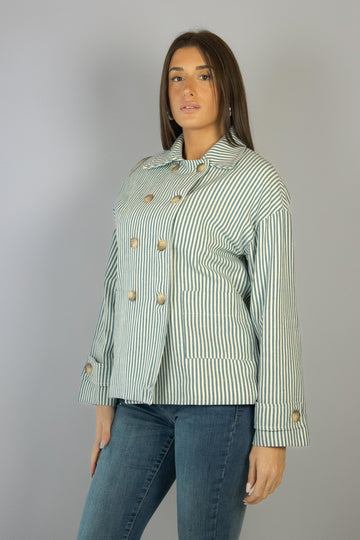Trench corto in cotone a righe bianche e blu chiaro 50826 ECLIPSE EGG FAMILY 