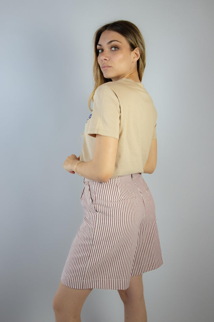 T-shirt beige in cotone con stampa ciliegie e spille ONE LIFE CILIEGE BEIGE EGG FAMILY 