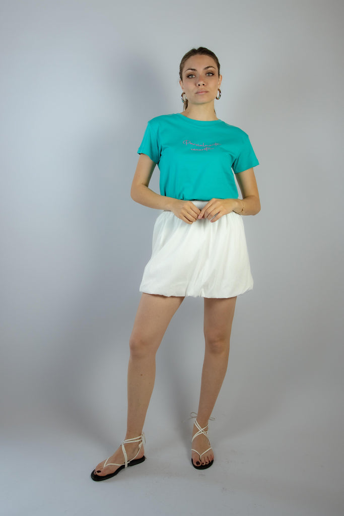 T-shirt color tiffany con ricamo rosa Parzialmente esaurita RK1714 TIFFANY EGG FAMILY 
