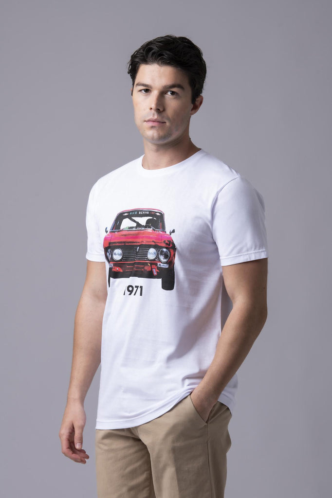 T-shirt bianca con stampa Alfa 1971 177366 BIANCO EGG FAMILY 