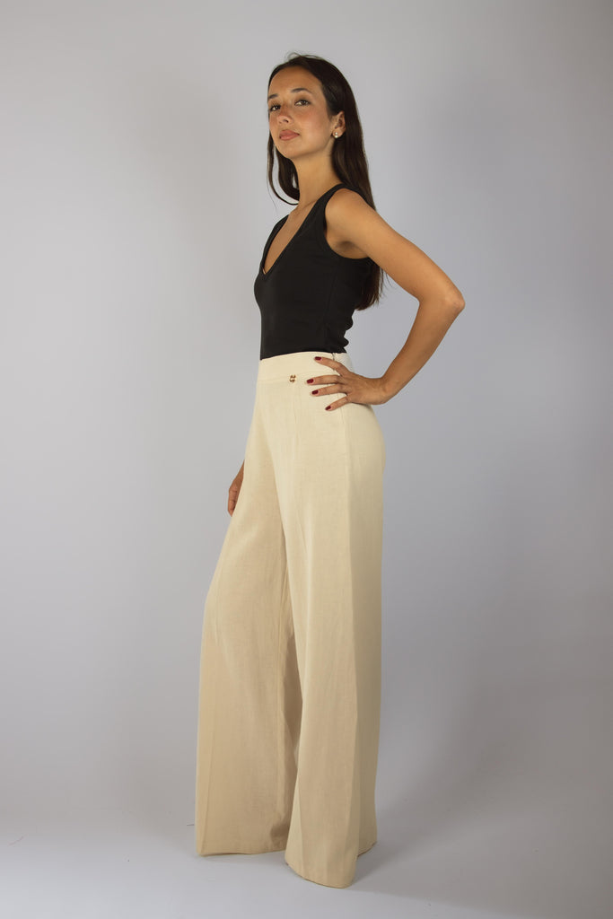 Pantalone lungo in lino beige chiaro JP3001T110 BEIGE EGG FAMILY 